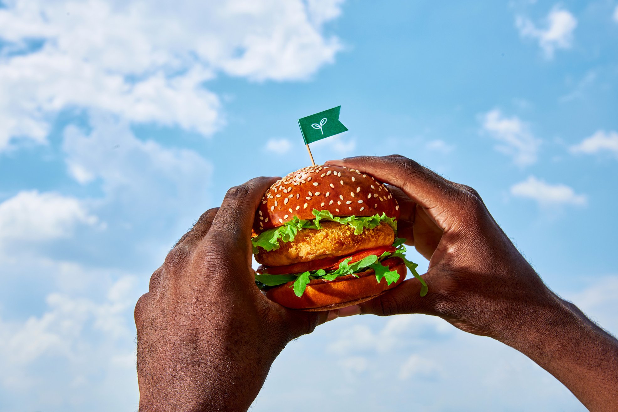 Hands Holding a Plant-Based Burger 